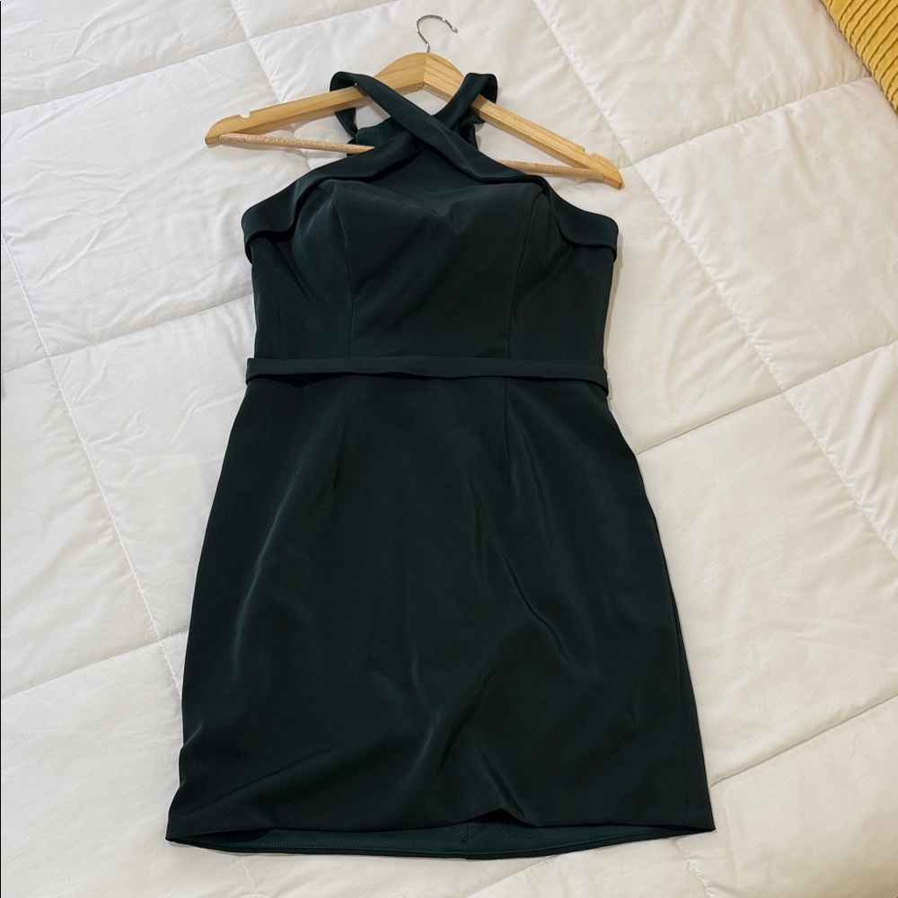 Ieena For Mac Duggal Forest Green Halter Mini Dress Size 6